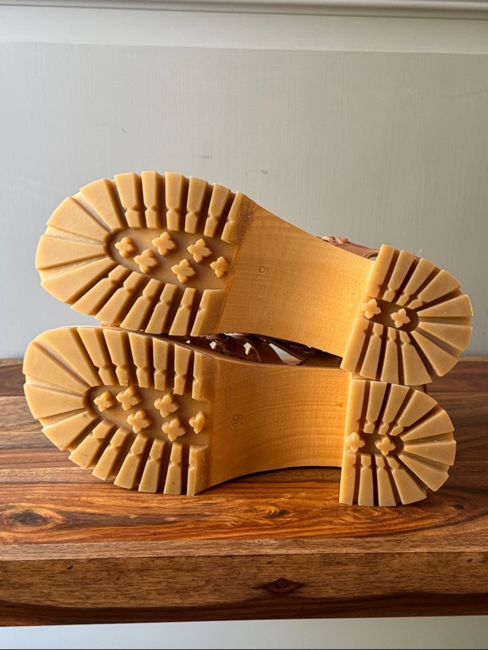 New Swedish Hasbeens Braided Tan Leather Wood Platform Sandals - Picture 5 of 10